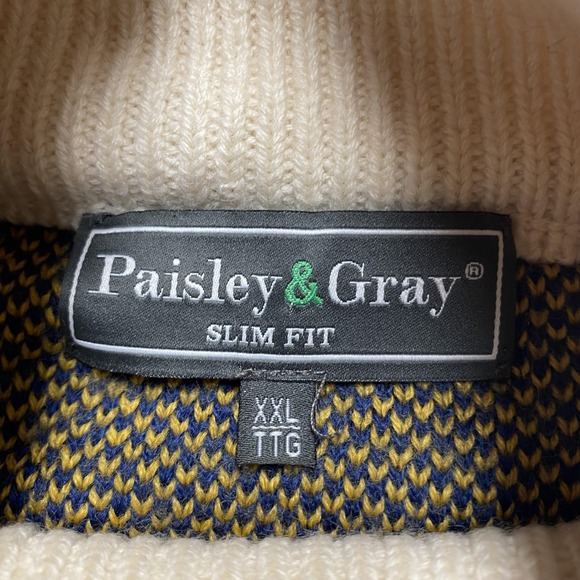 Paisley & Gray Sweater Mens 2XL Cream Mock Neck Fair Isle Colorful Knit Pattern - Picture 4 of 9